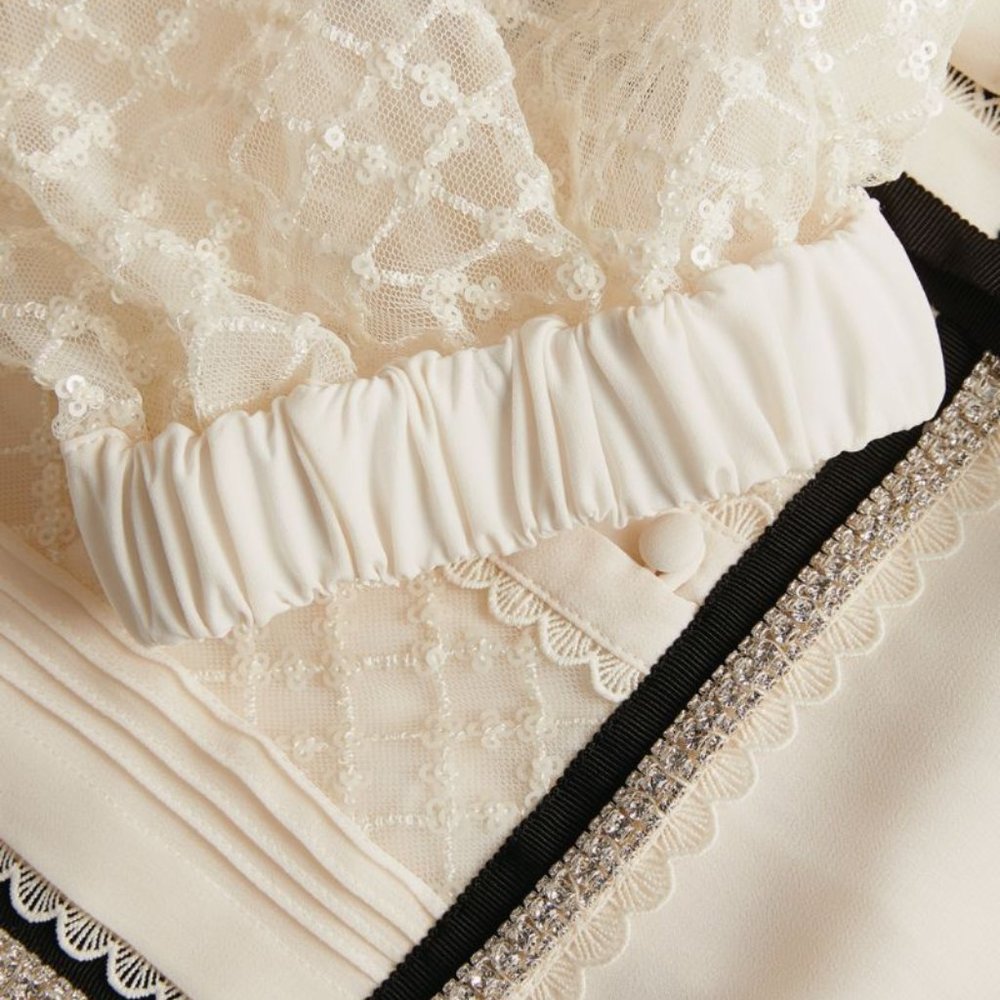 SELF-PORTRAIT Chiffon Lace-Collar Midi Dress - Picture 7 of 8